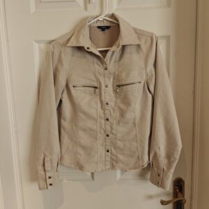 REITMANS Beige Faux Suede Snap Front Shirt Jacket